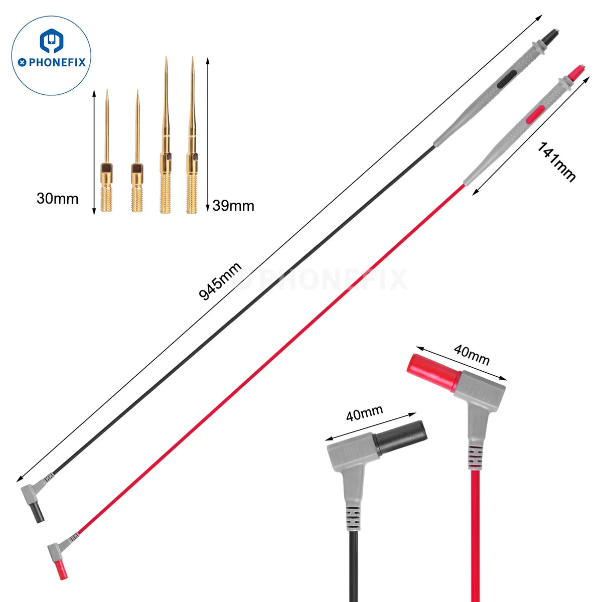 PHONEFIX BST-050 digital multimeter with super fine test leads and pen cable for precise electrical measurements.