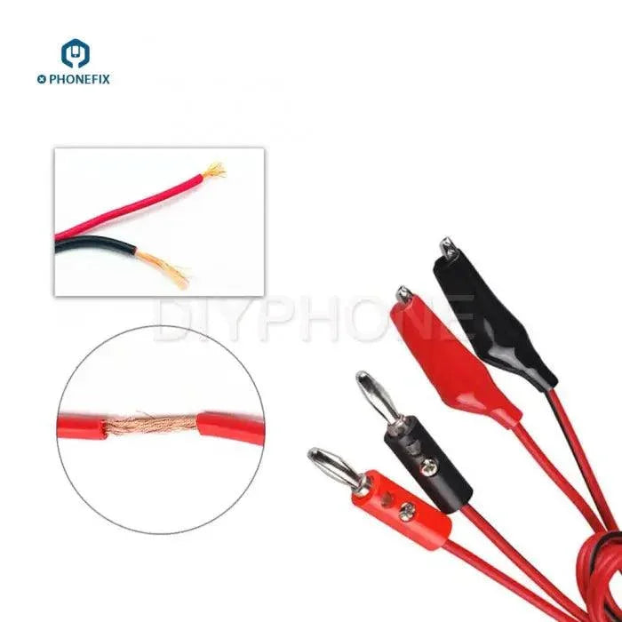 PhoneFIX digital multimeter DC power supply cable with alligator clips and banana plug for testing and measurement applications.