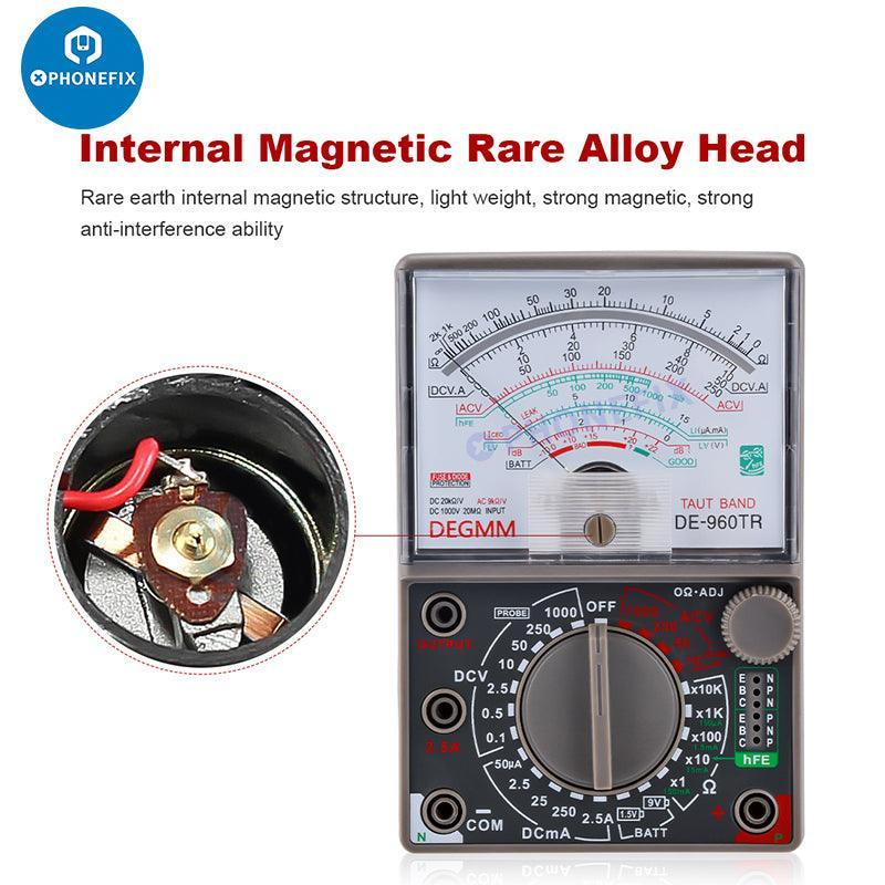 Digital multimeter DE-960TR Pointer Automatic Multimeter by PHONEFIX for universal PCB fault testing and electronic diagnostics.