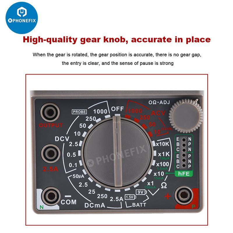 PHONEFIX DE-960TR digital multimeter for PCB fault testing, featuring automatic pointer function and versatile measurement capabilities.