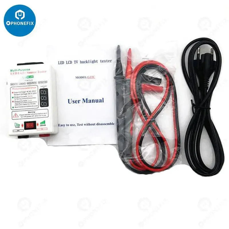 PHONEFIX GJ3C LED TV Backlight Tester digital multimeter for measuring current and voltage with adjustable detection.