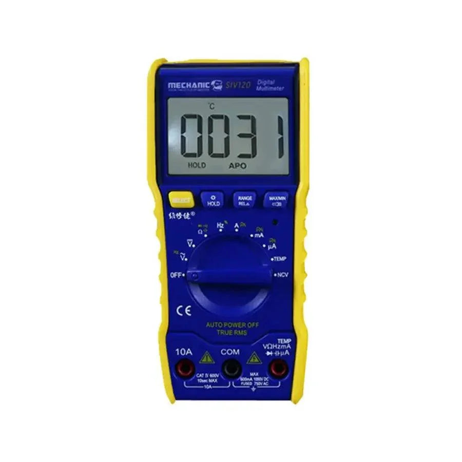 Portable MECHANIC SIV120 Digital Multimeter by PHONEFIX, fully automatic and compact for precise electrical measurements.