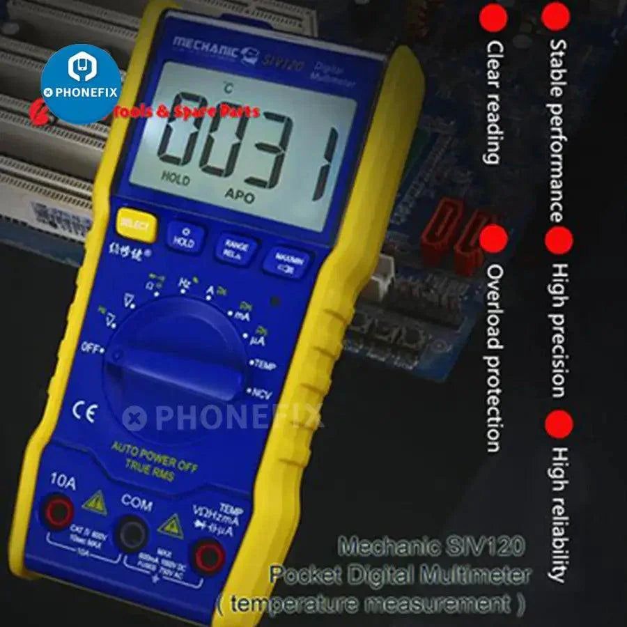 PhoneFix MECHANIC SIV120 mini portable digital multimeter with fully automatic functionality, compact and easy to use.