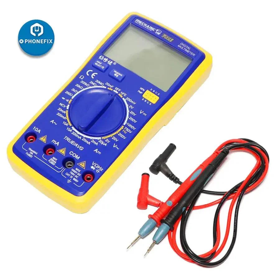 PhoneFix Mechanic V90E digital multimeter with automatic display, featuring intelligent measurement and versatile testing functions.