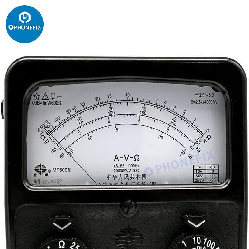Multimètre numérique PhoneFix MF500 mesurant la tension AC/DC, la résistance et la continuité avec une grande précision et un affichage numérique.