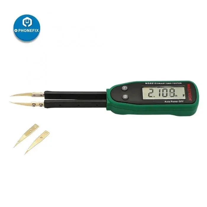 PHONEFIX MS8910 digital multimeter with SMD tester, resistance, and capacitance measurement for electronics testing.