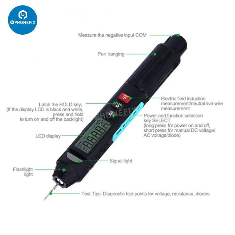 Phonefix Relife DT-02 digital multimeter with pen-type design, featuring intelligent anti-burning technology for accurate electrical testing.