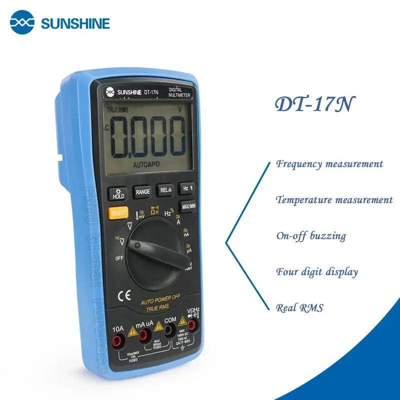PhoneFix Sunshine DT-17N digital multimeter with fully automatic functions, showing display and measurement probes.