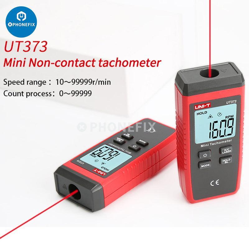 PHONEFIX UT-373 Mini Tachometer digital multimeter for non-contact rotation speed measurement, with a compact display and control buttons.