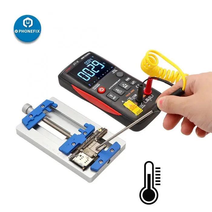 Multimètre numérique PhoneFix ZT-X avec affichage LCD True RMS pour la mesure de la tension continue et alternative, du courant, de la résistance et des ohms.