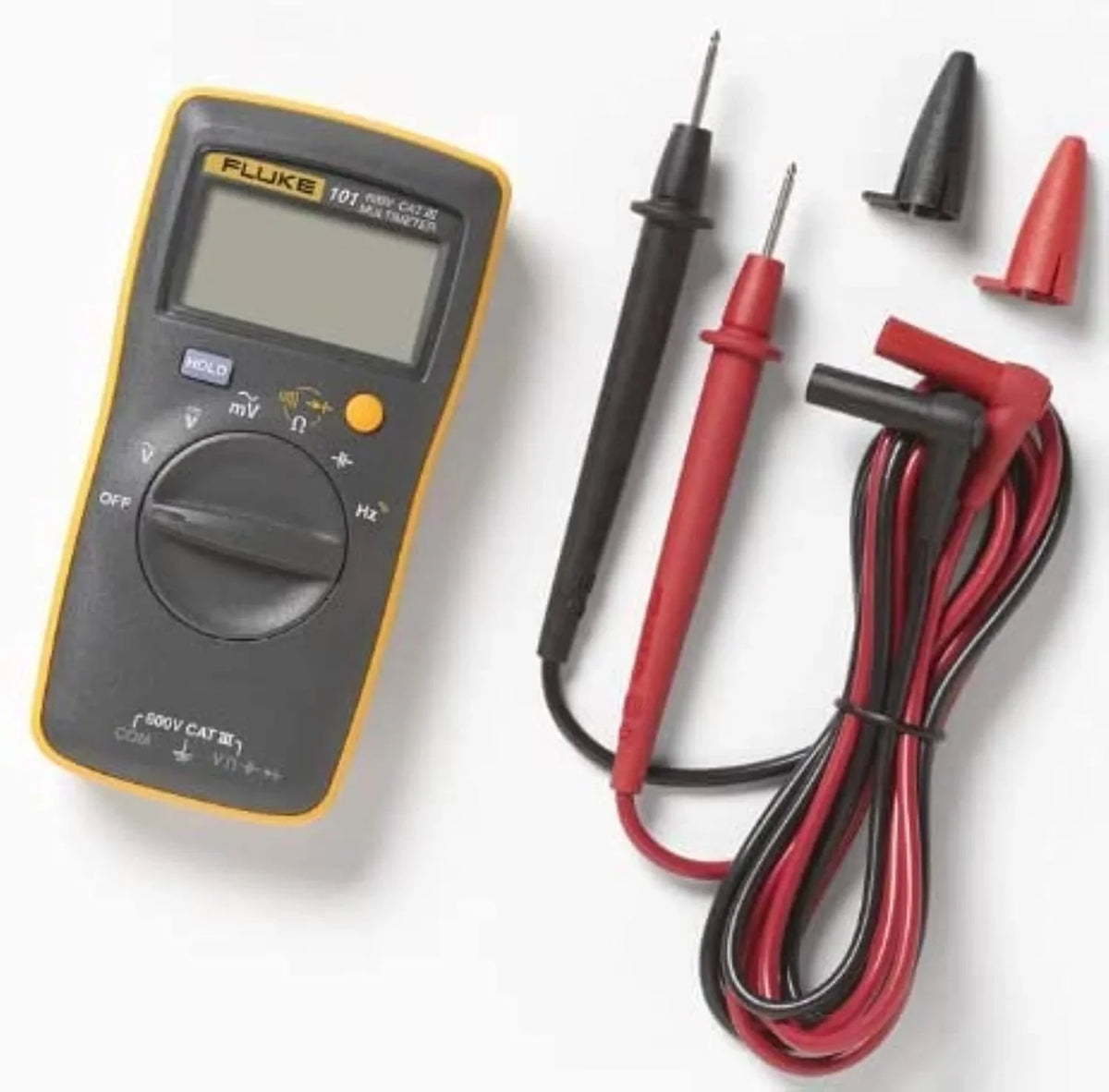 Digital multimeter from PHONEFIX with Fluke 15B+ 17B+ 18B+ models, showing display and measurement probes.