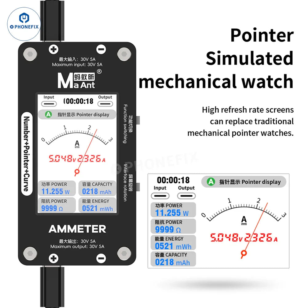 PHONEFIX MaAnt DL-02 digital multimeter with intelligent ammeter, 30V 5A, number pointer, curve display for voltage and current testing