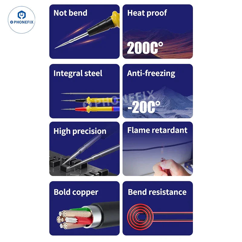 PhoneFix digital multimeter probe pen, stainless steel test probe for P40 and P30 models, 1000V 20A electrical testing tool.