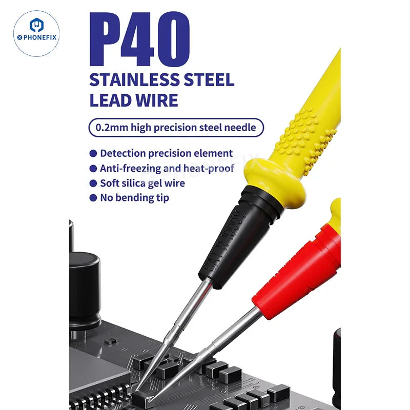 PhoneFix digital multimeter P40 P30 test probe pen with stainless steel construction, suitable for 1000V and 20A electrical testing.