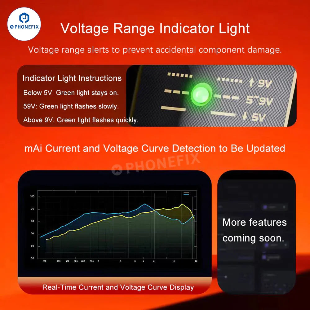 PhoneFix YCS QIANLI LT2 digital multimeter with curve ammeter for precise DC power supply diagnosis and voltage measurement.