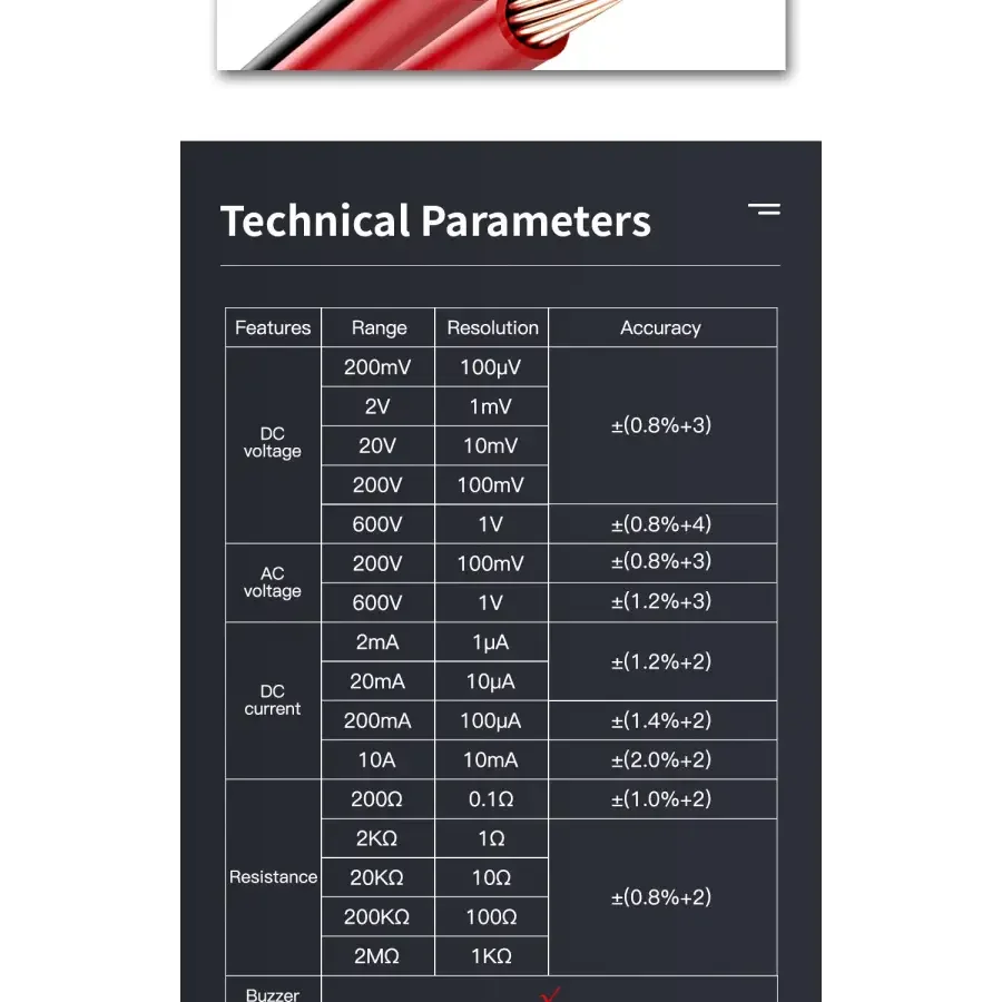 Red PHONEFIX AN8205C digital multimeter displaying AC/DC voltage and DC current measurement on a digital screen.