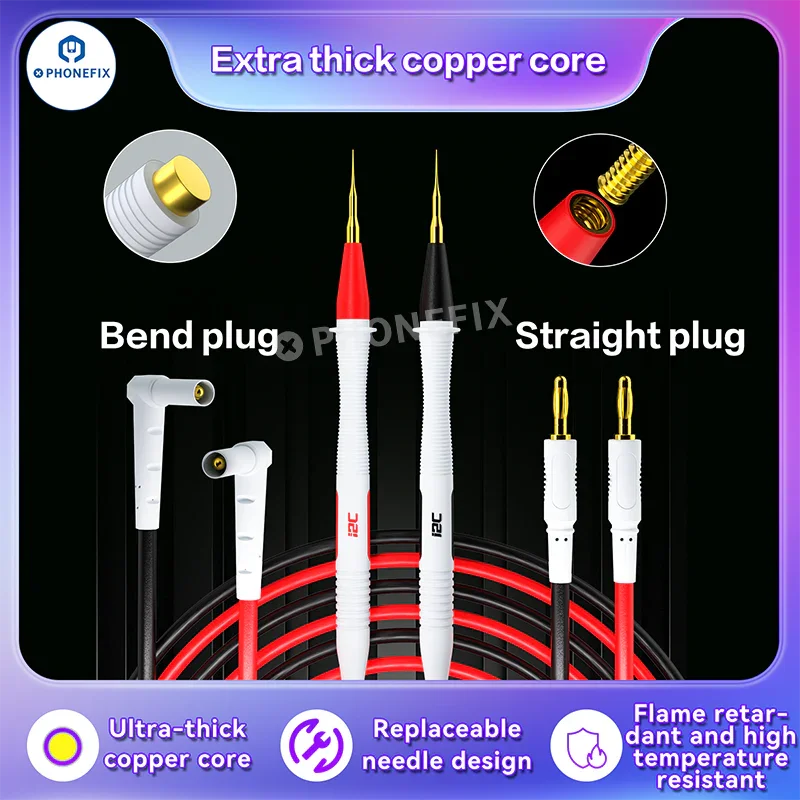 i2C Pure Copper Silicone Test Pen for digital multimeter with gold-plated probe tip, used for precise electrical testing.