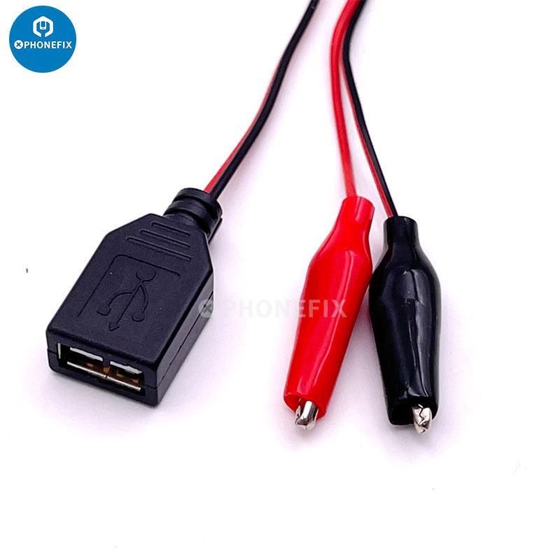 Digital multimeter USB alligator clip test leads with male and female connectors, used for power detection and testing.