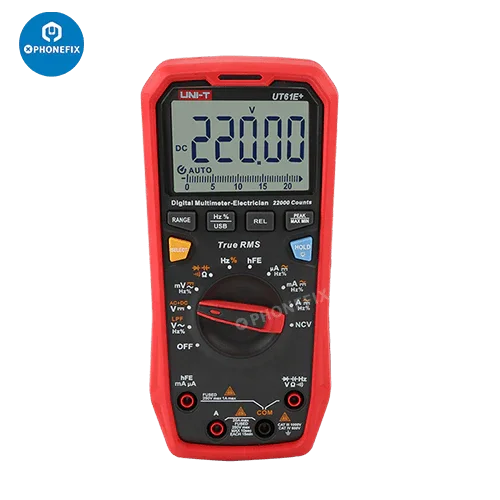 PhoneFix UT61 Series digital multimeter with True-RMS for phone testing, featuring a digital display and professional measurement tools.