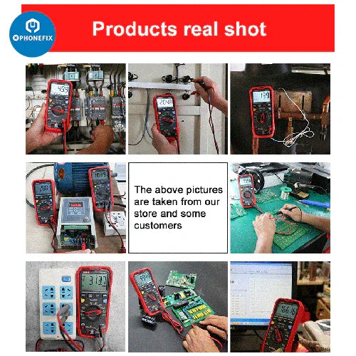 PhoneFix UT61 Series professional digital multimeter with true-RMS measurement, used for phone testing and electrical diagnostics.