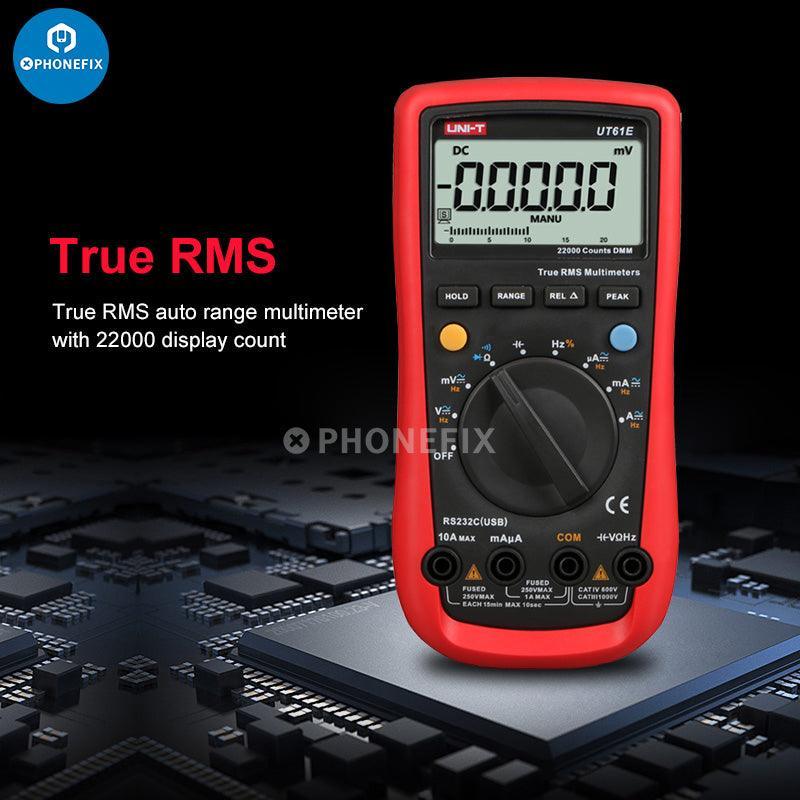 PhoneFix UT61 Series digital multimeter with True-RMS measurement for phone testing and electrical troubleshooting.