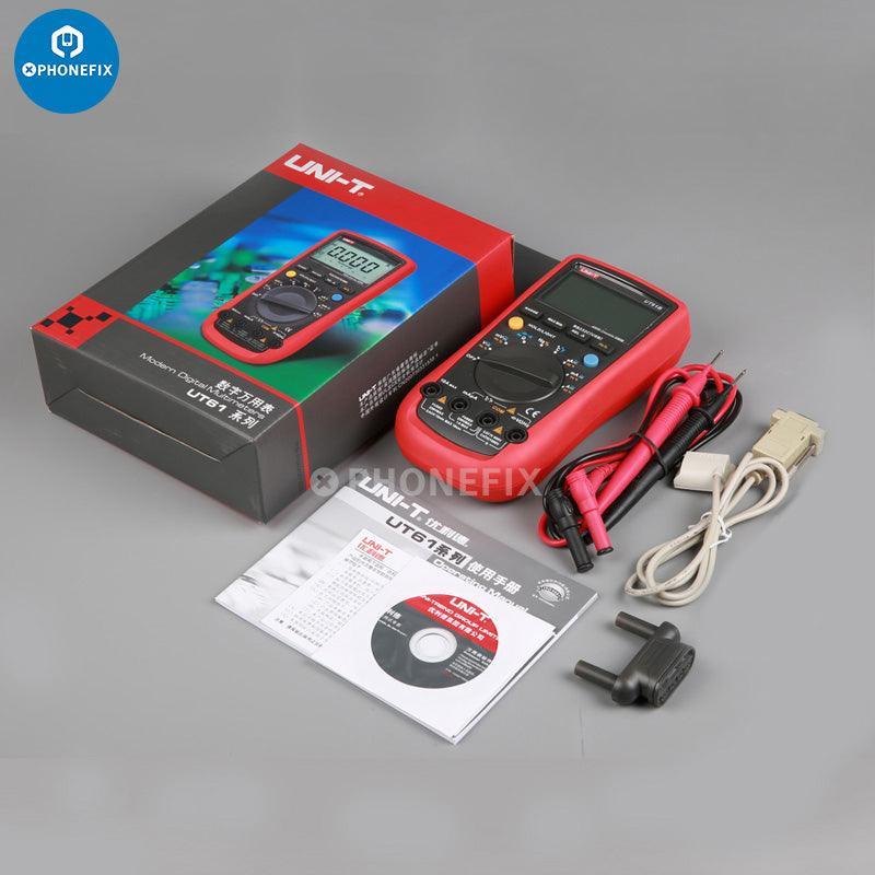 PhoneFix UT61 Series digital multimeter with true-RMS measurement, used for phone testing and electronic diagnostics.