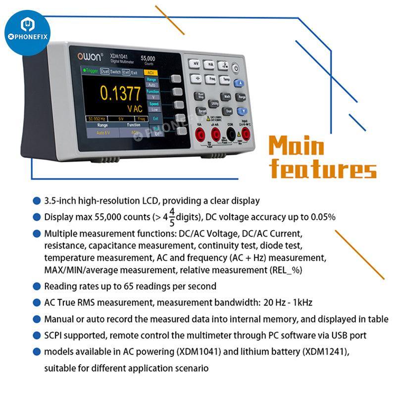 Phonefix digital multimeter measuring AC and DC voltage and current, compact tester with display for electrical testing.