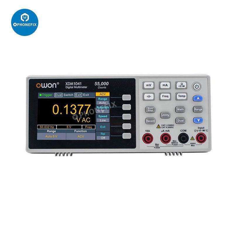 PhoneFix digital multimeter measuring AC/DC voltage and current with a compact, handheld design for electronics testing.