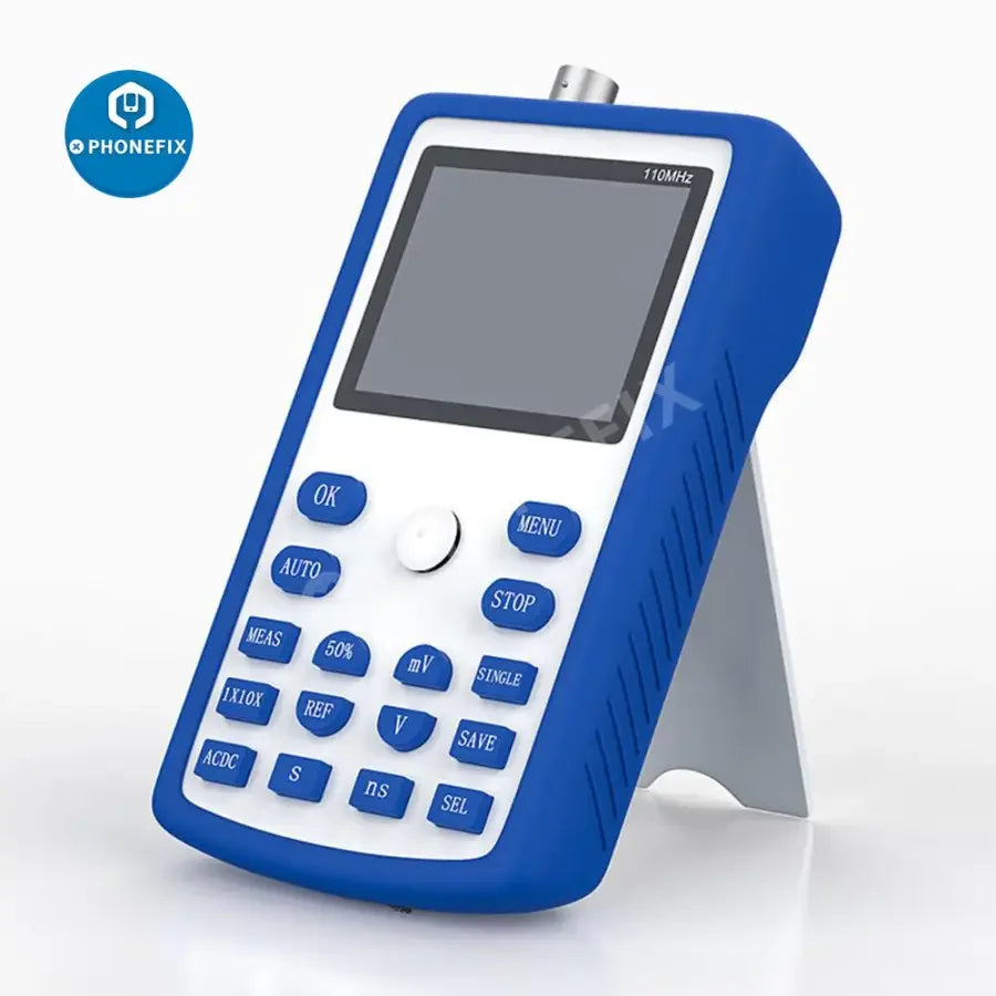 FNIRSI-1C15 professional digital oscilloscope from PHONEFIX showing waveform display and storage features on the screen.
