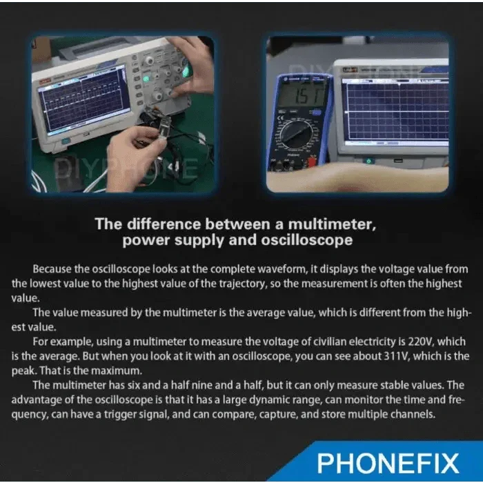 UNI-T UPO8102S digital oscilloscope with 2 channels for soldering repair, shown in a professional electronics testing setup.