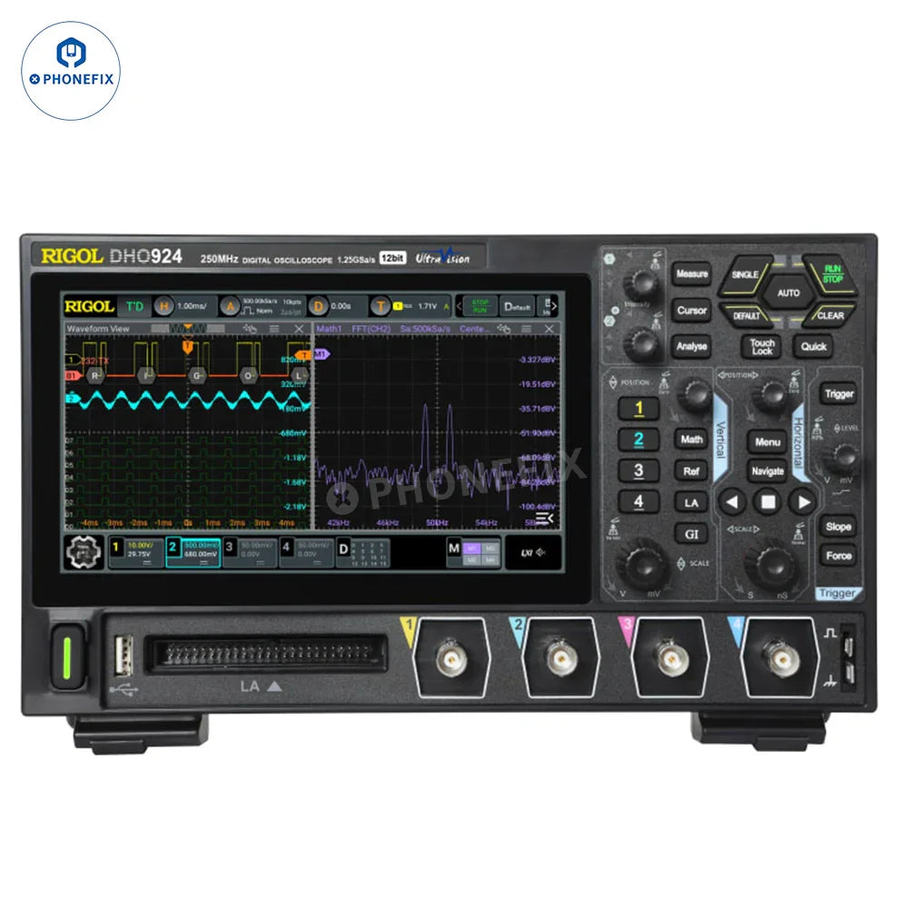 Digital oscilloscope DHO924S by PHONEFIX with 4 channels and 250MHz bandwidth, shown in the image.
