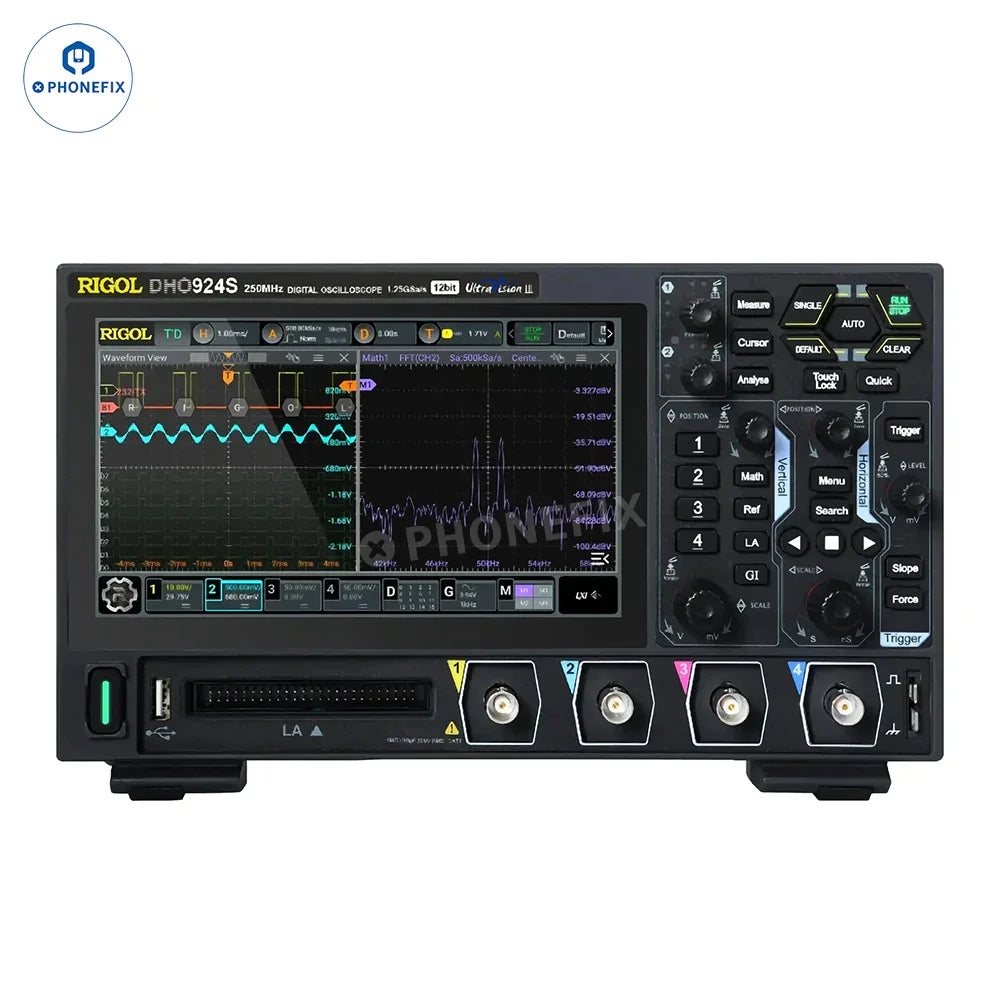 Digital Oscilloscope DHO924S by PHONEFIX with 4 channels and 250MHz bandwidth, shown in the image.