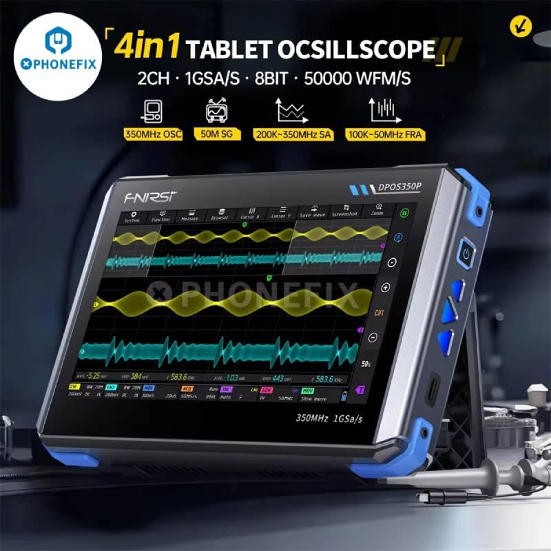 DPOS350P 4-in-1 digital oscilloscope from PHONEFIX with 350MHz signal generator and multiple measurement functions.
