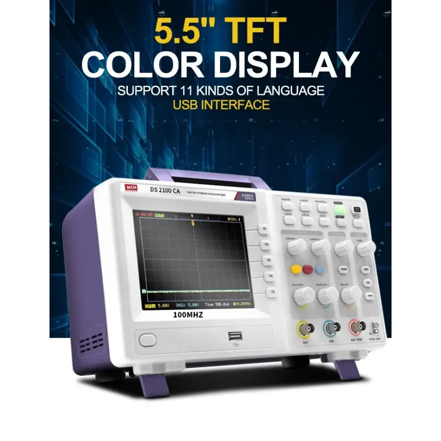 Phonefix DS Series advanced digital storage oscilloscope with dual channels, 25MHz bandwidth and digital display for electronics testing.