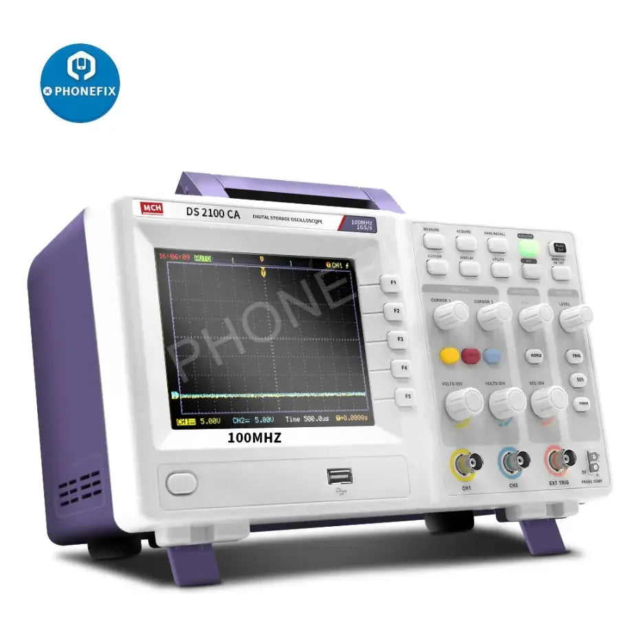 PHONEFIX MCH DS Series Digital Storage Oscilloscope with dual channels and 25MHz bandwidth, advanced digital oscilloscope for electronics testing.