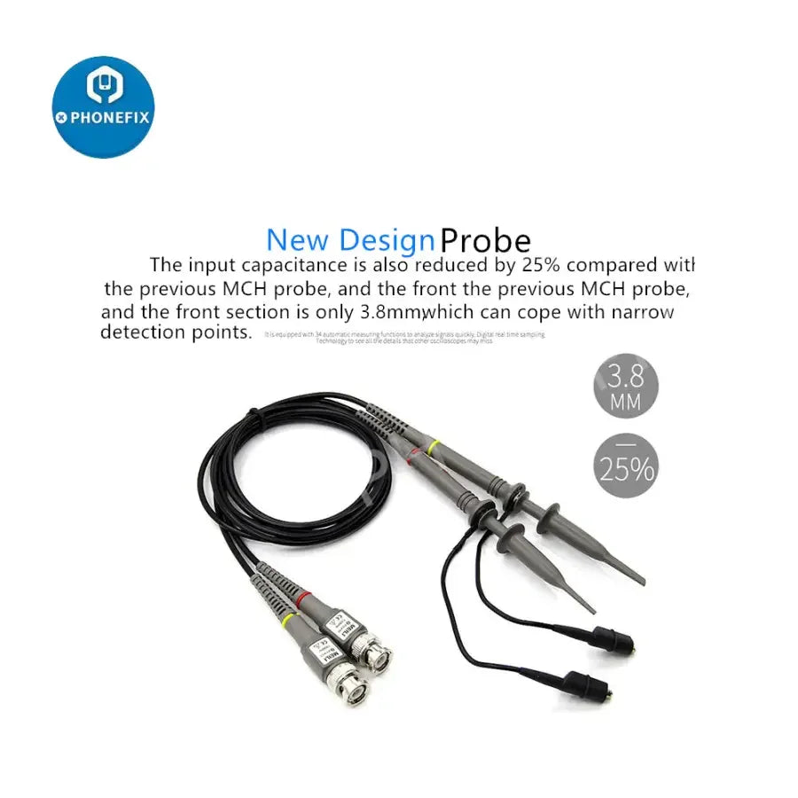 PHONEFIX MCH DS Series Digital Storage Oscilloscope with dual channels and 25MHz bandwidth, showcasing the device's front panel and display.