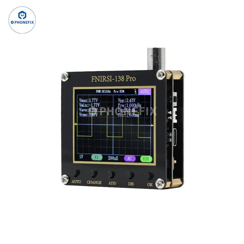 Oscilloscope numérique portable FNIRSI 138PRO Mini avec sonde 10x, appareil compact pour le test des signaux électroniques par PHONEFIX.