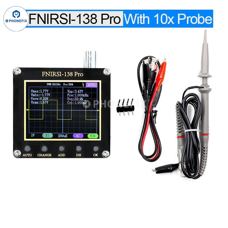 Oscilloscope numérique portable FNIRSI 138PRO mini avec sonde 10x, appareil compact pour le test des signaux électroniques par PHONEFIX
