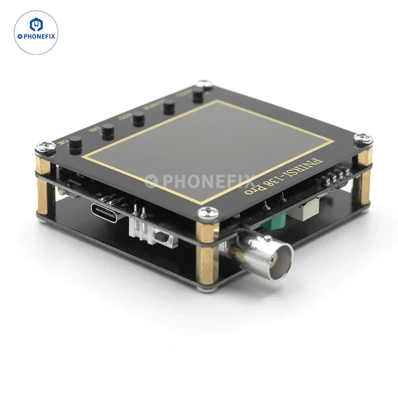 FNIRSI 138PRO Mini Digital Handheld Oscilloscope with 10x probe, compact device for electronic testing and signal measurement.