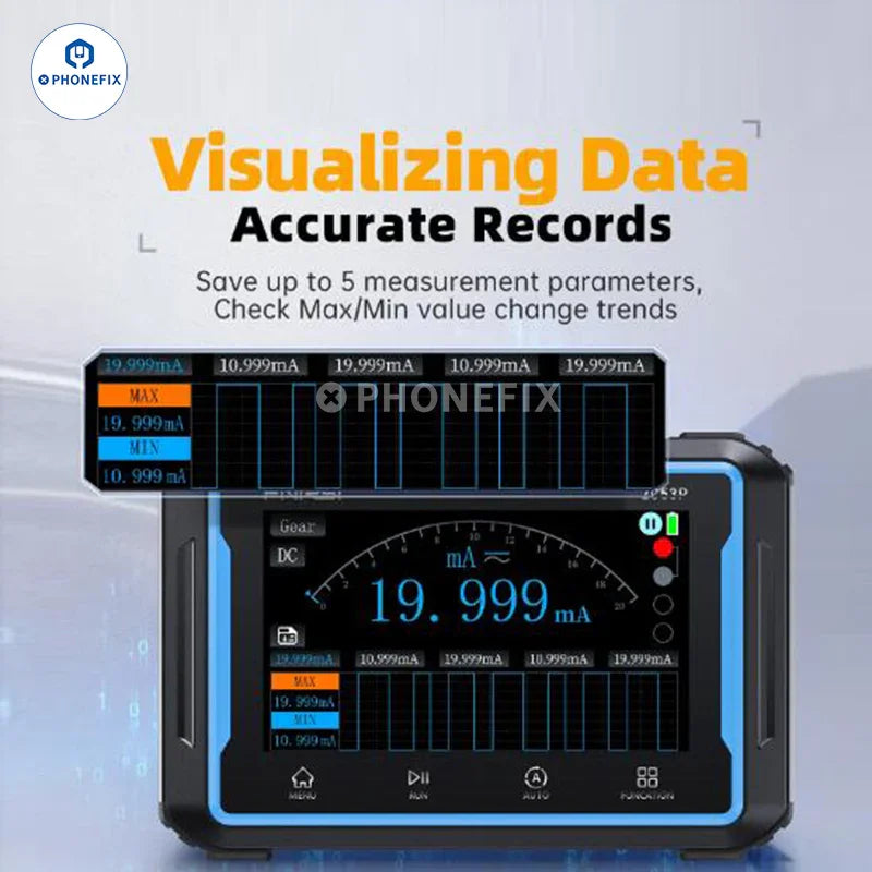 FNIRSI 2C53P 3-in-1 dual channel digital oscilloscope with touch screen, showing detailed waveform display and control interface.