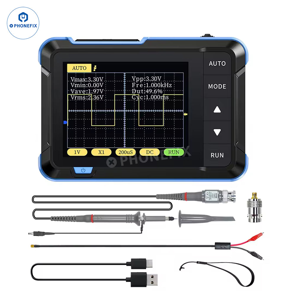FNIRSI DSO152 handheld digital oscilloscope with advanced display and controls, 2.5MS/s sampling rate, 200KHz bandwidth.