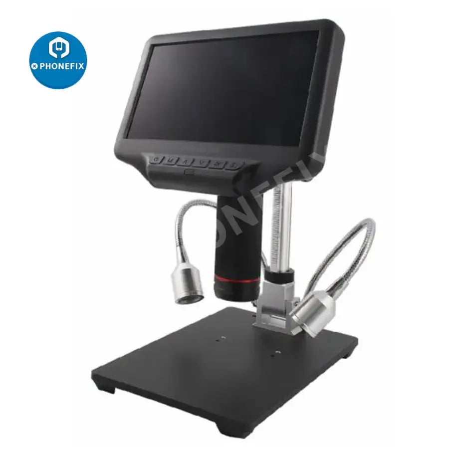 Andonstar AD407 3D HDMI digital soldering microscope by PHONEFIX, showing close-up view of phone repair work with detailed magnification