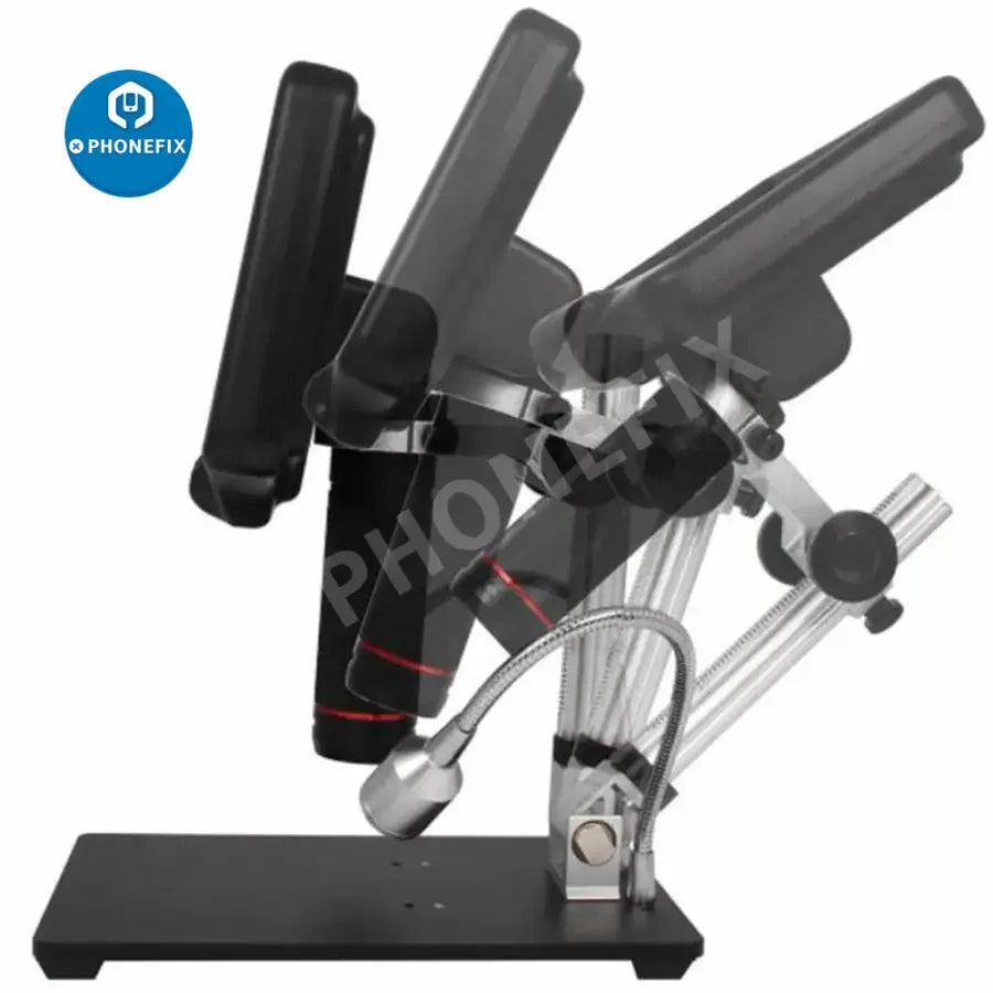 PhoneFix Andonstar AD407 3D HDMI digital soldering microscope showing detailed view of phone repair components.