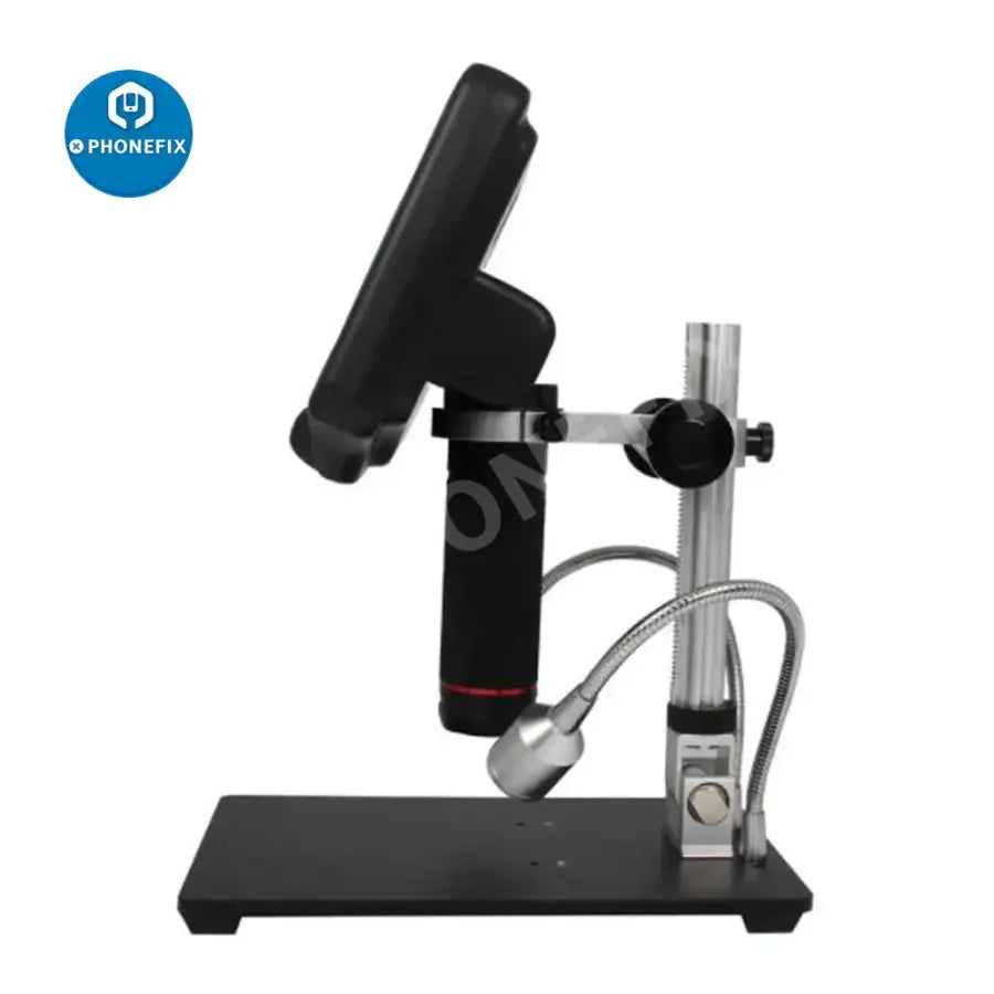 PhoneFix Andonstar AD407 3D HDMI digital soldering microscope showing close-up view of circuit board for phone repair tasks.