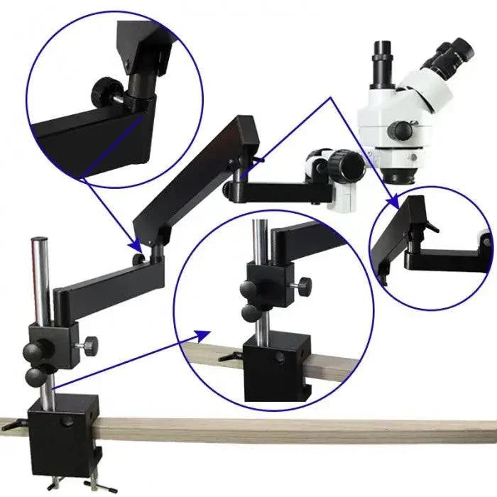 Phonefix 3.5X-90X double arm trinocular electric microscope with industrial camera, HDMI adapter, and camera holder, no objective lens.