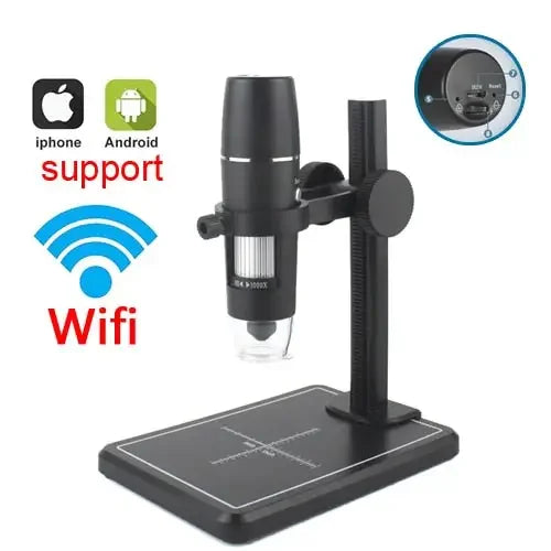 PHONEFIX professional USB digital microscope with 1000x to 1600x magnification, showcasing the endoscope and magnifier lens.