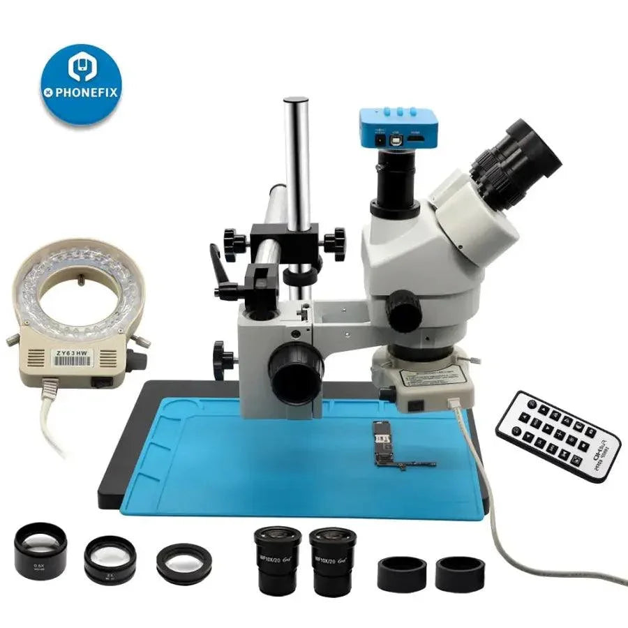 White trinocular stereo microscope with camera for phone soldering, 3.5-90X magnification, electric microscope by PHONEFIX