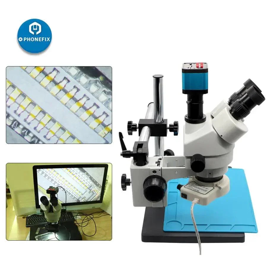 White 3.5-90X trinocular stereo microscope with camera for phone soldering, electric microscope by PHONEFIX, detailed close-up view