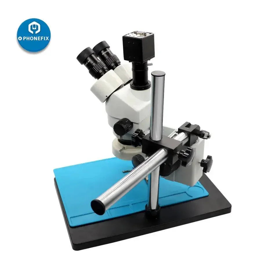 White trinocular stereo microscope with camera for phone soldering, 3.5-90x magnification, electric microscope by PHONEFIX.