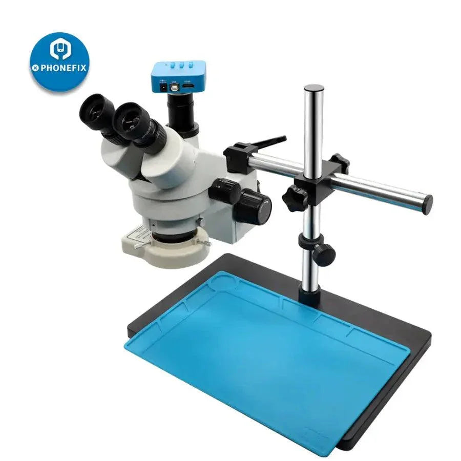 White trinocular stereo microscope with camera for phone soldering, 3.5-90X magnification, electric microscope by PHONEFIX.